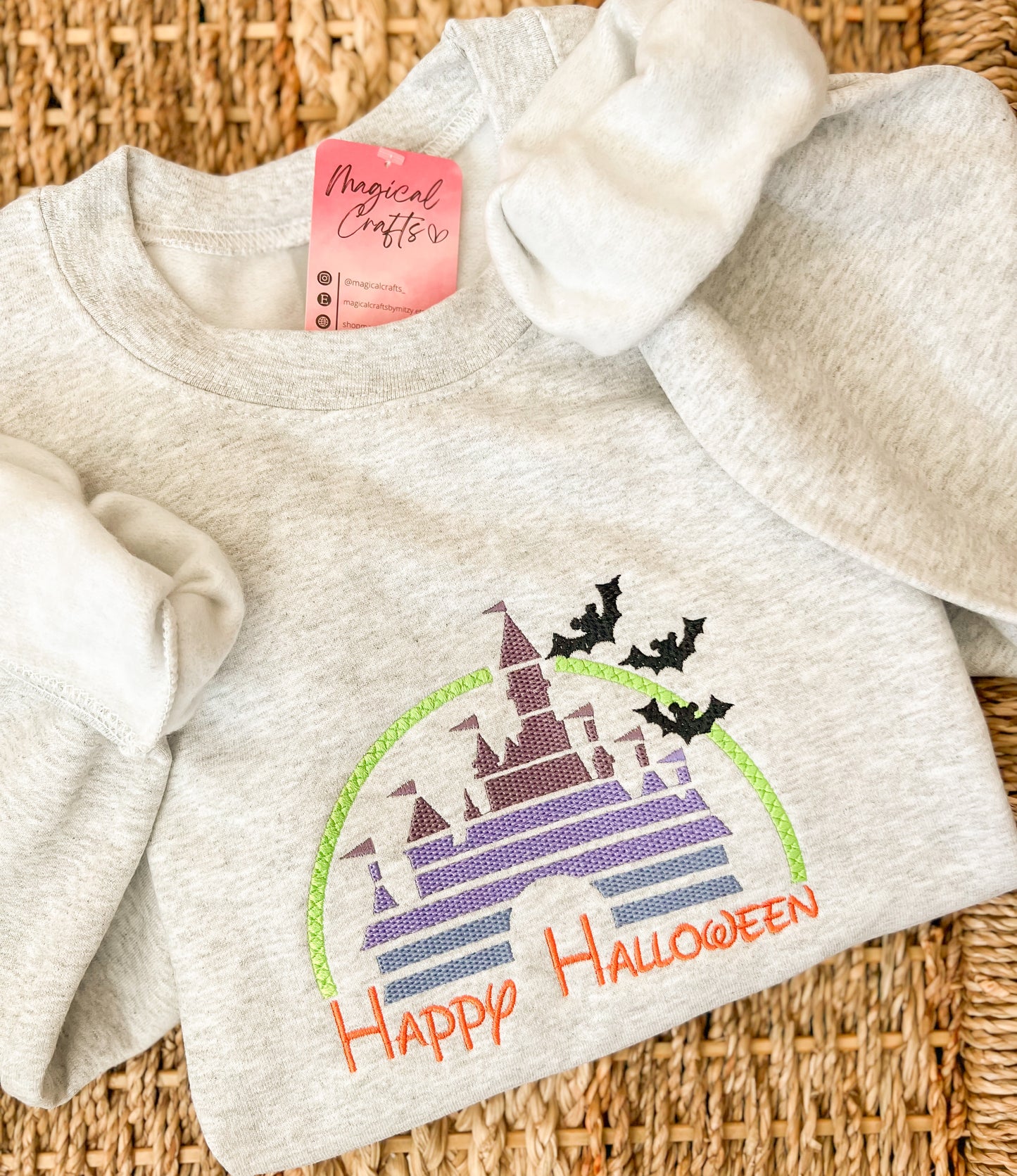 Happy Halloween Bats Embroidered Crewneck Sweatshirt