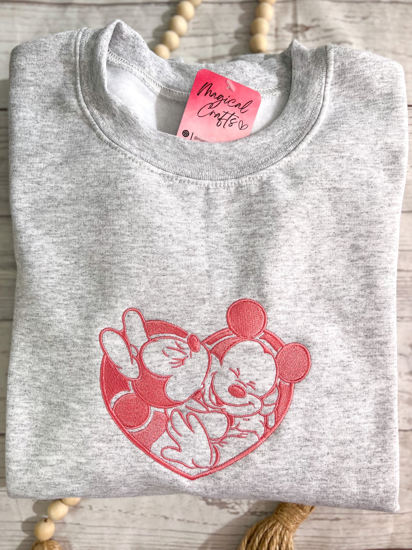 Sweethearts Mouse Valentines Day Embroidered Crewneck Sweatshirt - Ash