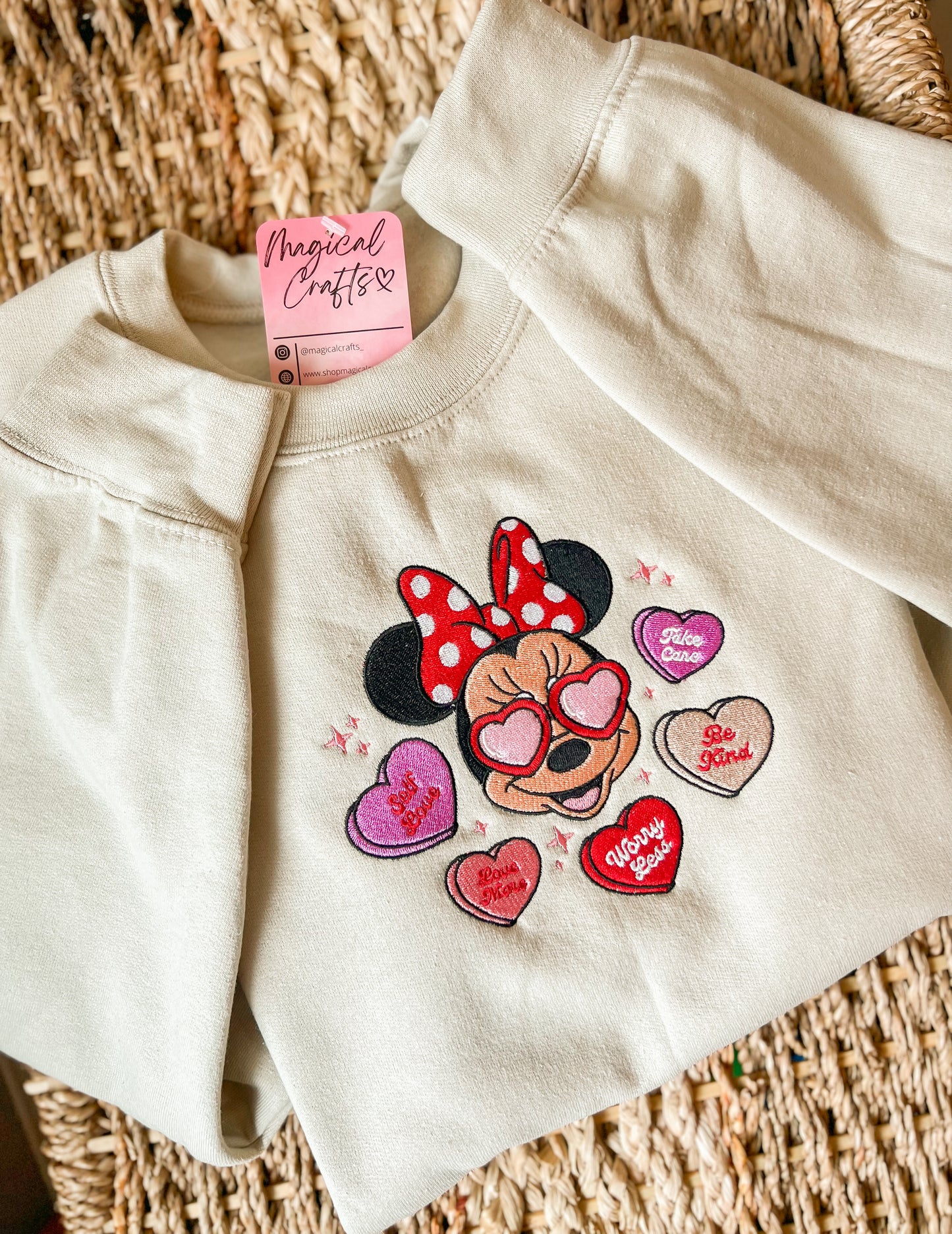 Girl Mouse Sweetheart Valentines Day Embroidered Sweatshirt - Sand