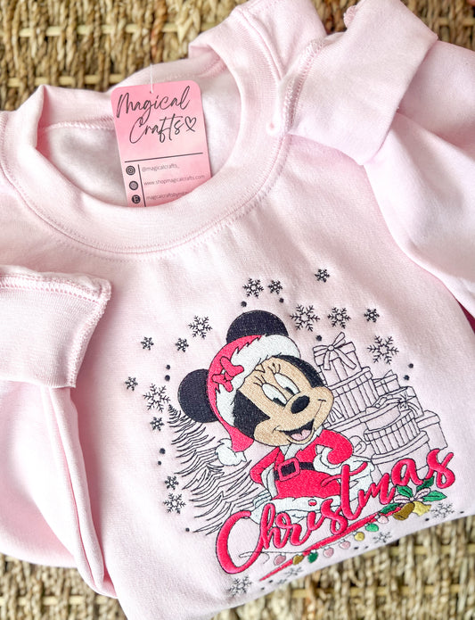Mrs. Mouse Pink Christmas Embroidered Sweatshirt - Adult