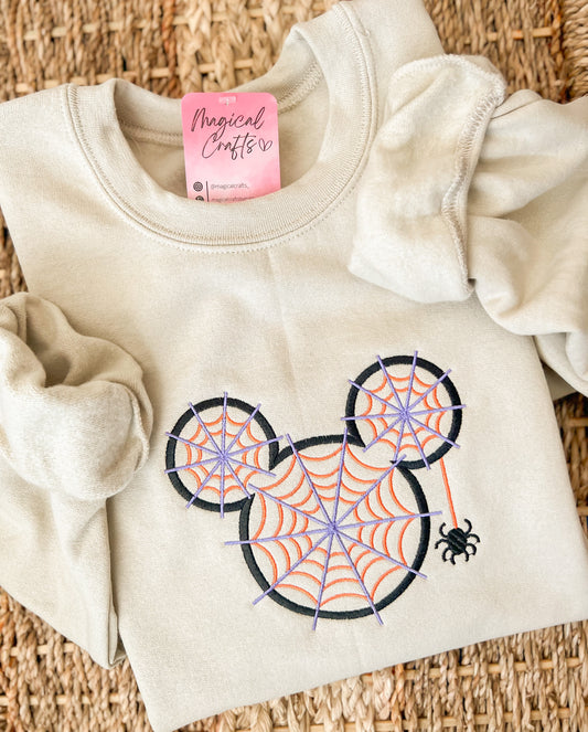 Mickey Head Web Embroidered Crewneck Sweatshirt - Sand