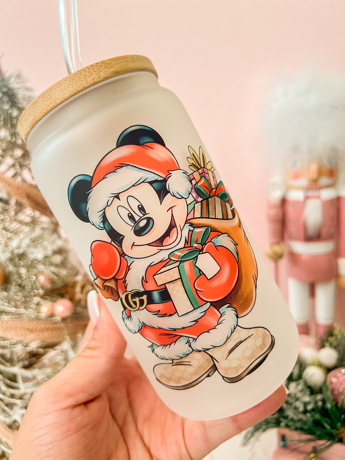 Santa Mouse Christmas Glass Cup