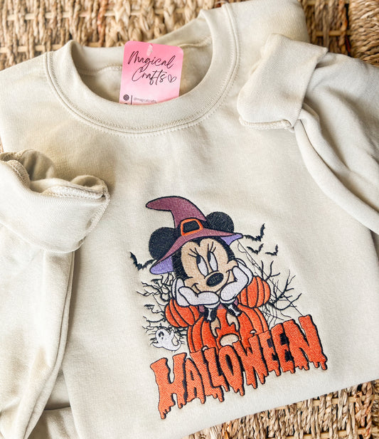 Mrs.Mouse Halloween Embroidered Crewneck Sweatshirt - Sand